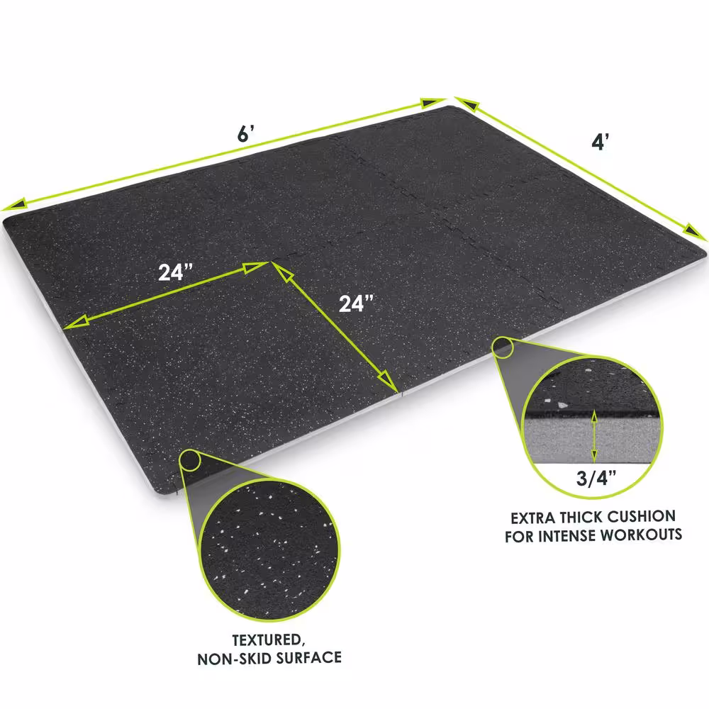 PROSOURCEFIT Rubber Top Thick Exercise Puzzle Mat Grey 24 in. x 24 in. x 0.75 in. EVA Foam Interlocking Tiles (6-Pack (24 sq. ft.)