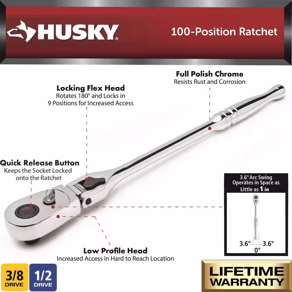 Husky 3/8 and 1/2 in. Drive Flex Lock Ratchet Set (2-Piece)