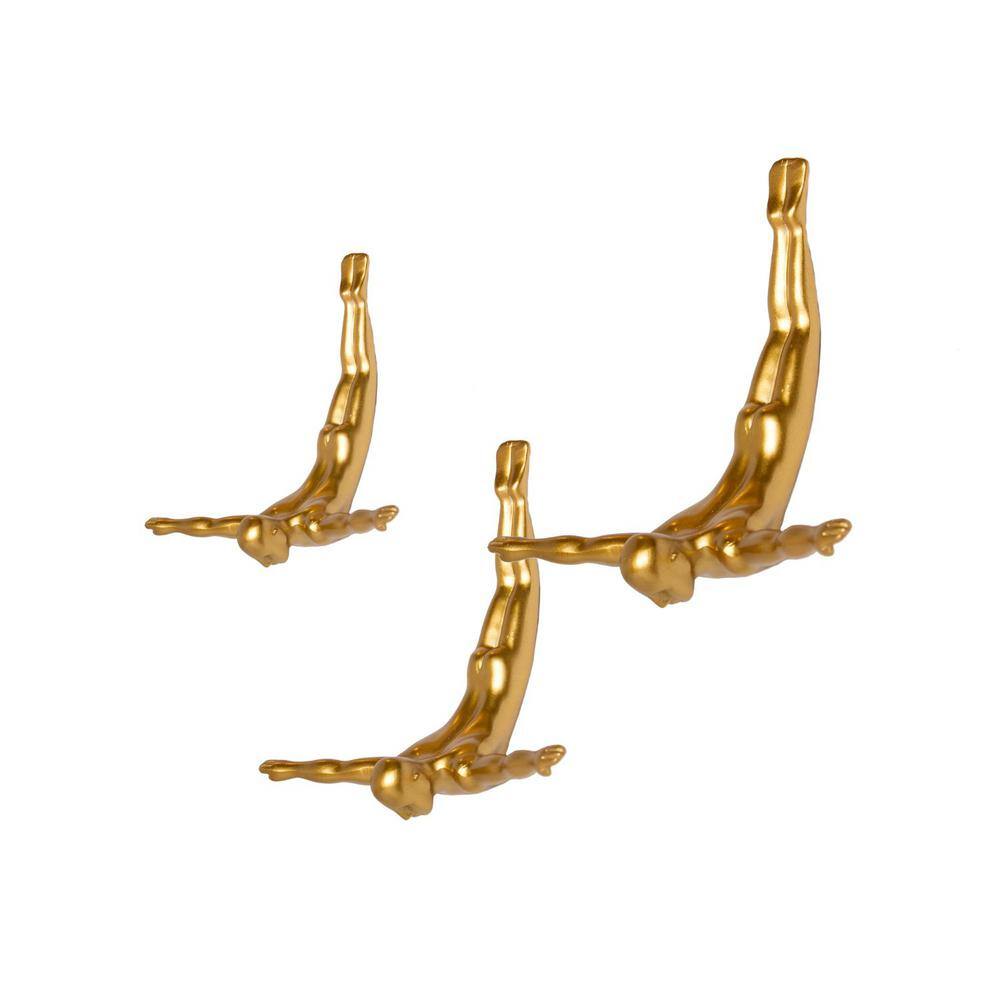 HomeRoots Josephine Indoor Gold Diver Resin Wall Decor (3-Pack)