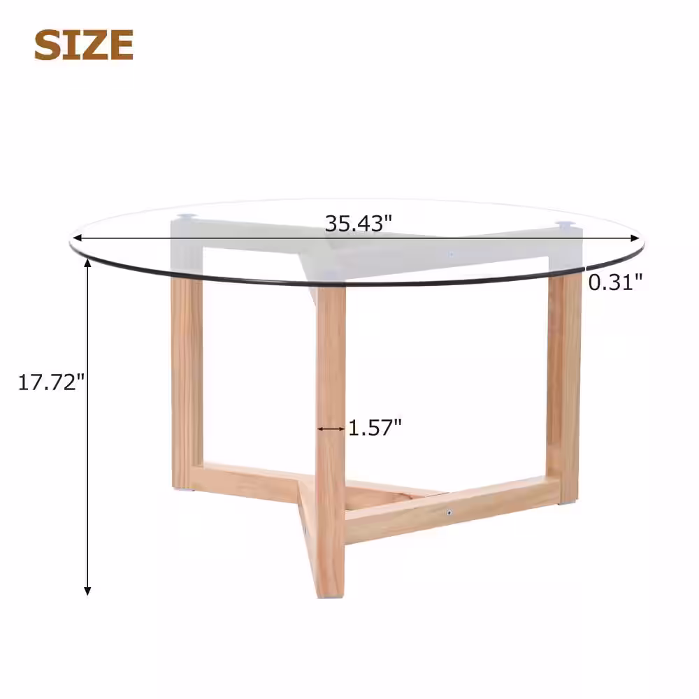 Harper & Bright Designs 36 in. Oak Medium Round Glass Coffee Table