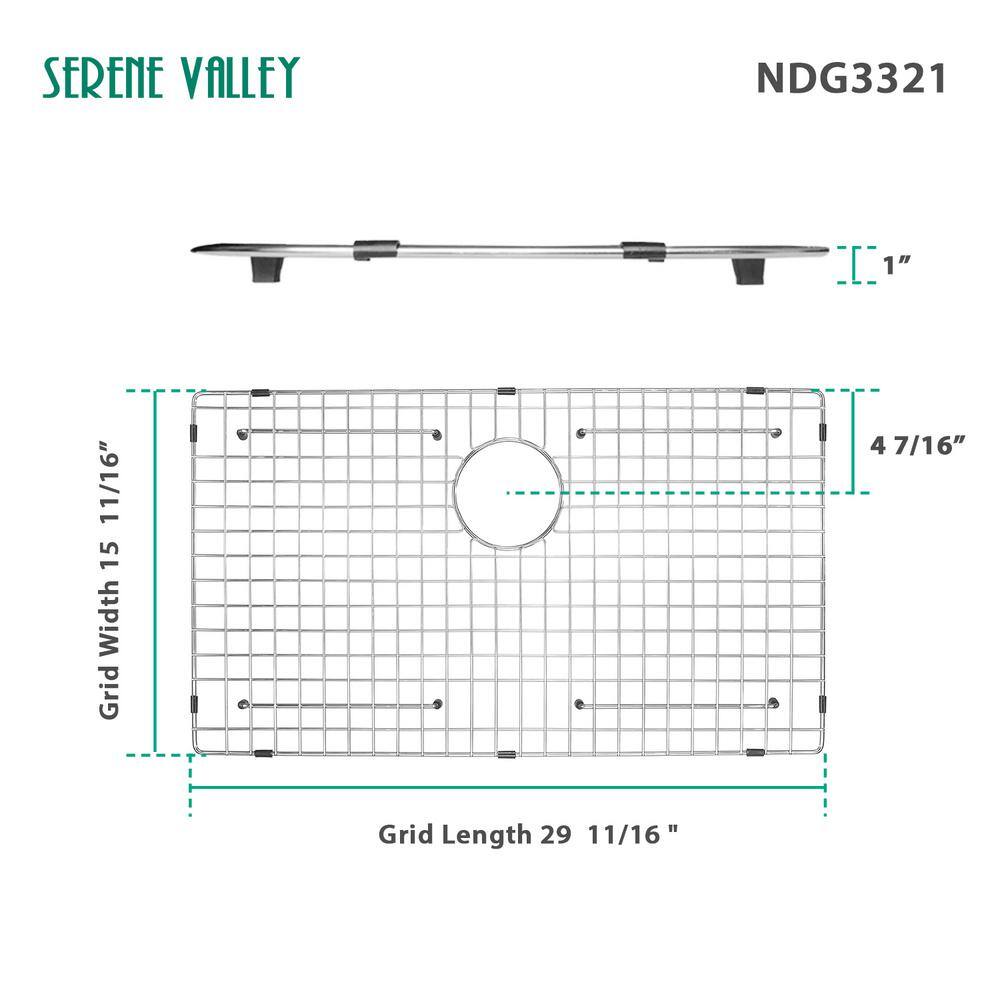 SERENE VALLEY 29.69 in. x 15.67 in. Rear Drain Heavy-Duty Stainless Steel Sink Grid