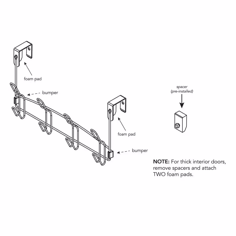 Zenna Home SnugFit Over-the-Door Hook Rack with 4 Double Hooks in Satin Nickel