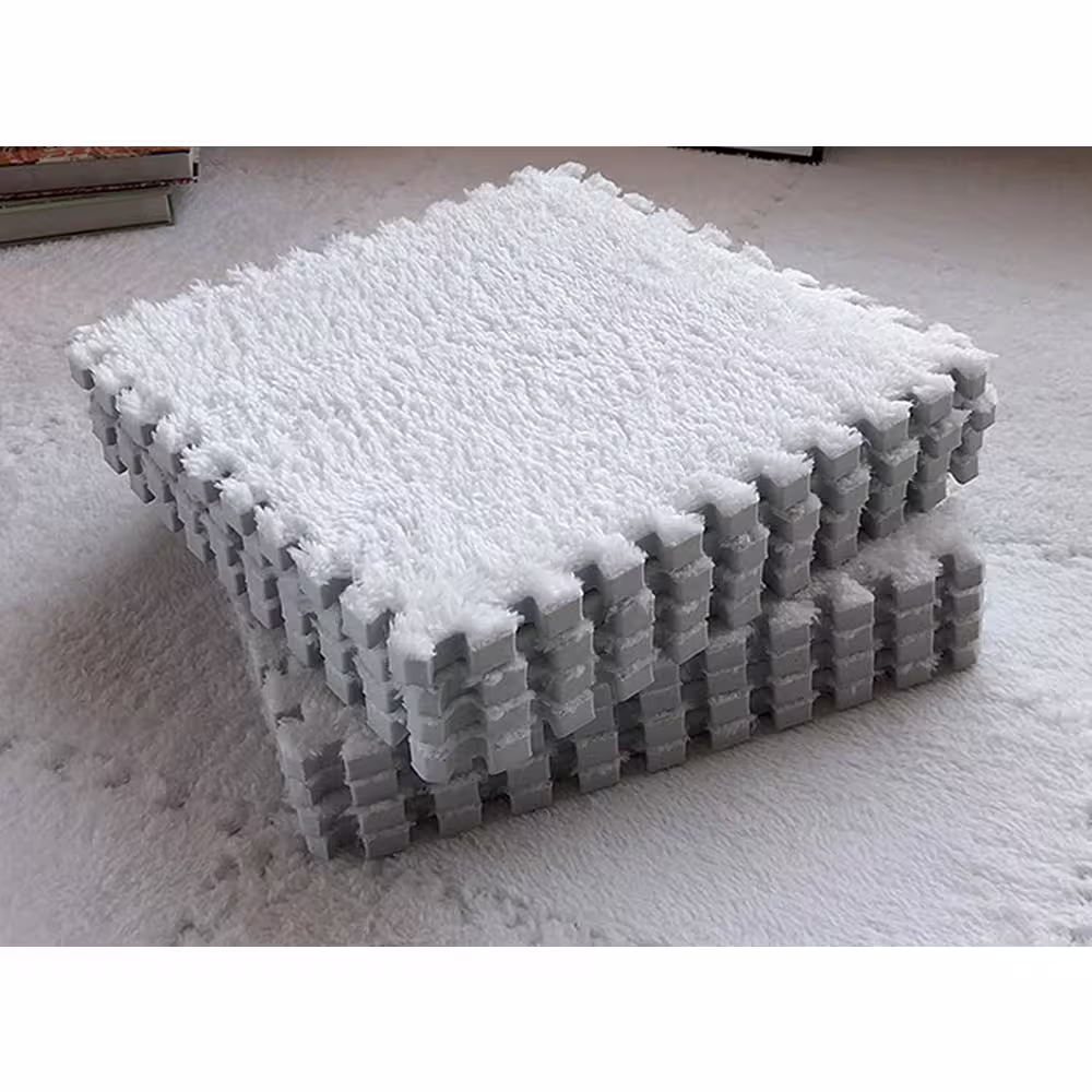 Shatex 11.8 in. x 11.8 in. x 0.4 in. White Fluffy Plush Interlocking Foam Floor Mat Soft Anti-Slip and Anti-Fall (16-Pack)