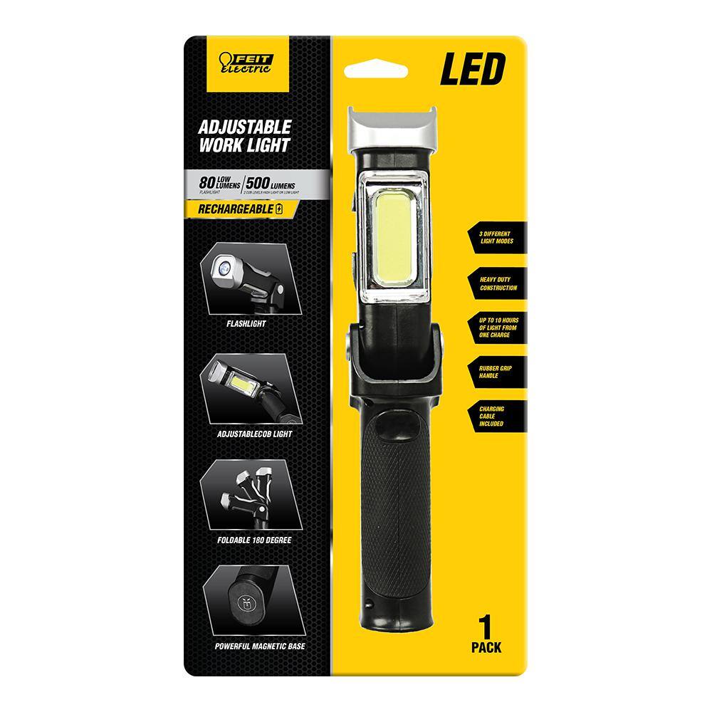 Feit Electric 500-Lumen Ultra Bright COB Adjustable Brightness Handheld Rechargeable With Magnetic Base Swivel LED Work Light(12-Pack)