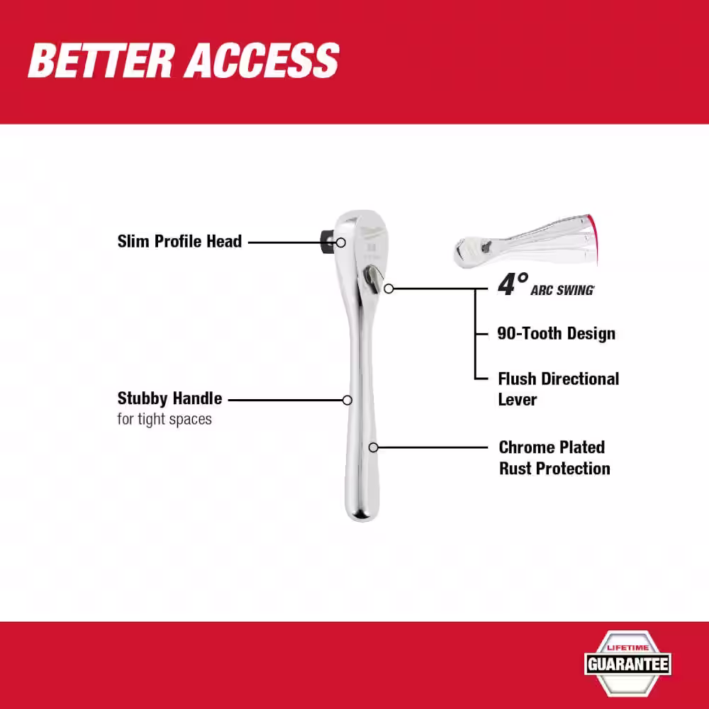 Milwaukee 3/8 in. Drive 90-Tooth 5 in. Stubby Ratchet