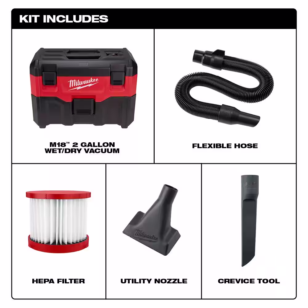 Milwaukee M18 18-Volt 2 Gal. Lithium-Ion Cordless Wet/Dry Vacuum with M18 Rover 18-Volt Lithium-Ion 1500 Lumens LED Flood Light