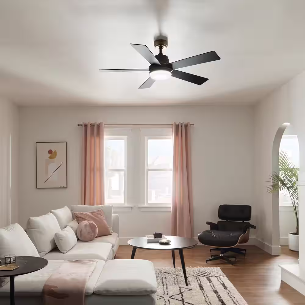 KICHLER Grace 52 in. Integrated LED Indoor Satin Black Down Rod Mount Ceiling Fan with Light and Remote