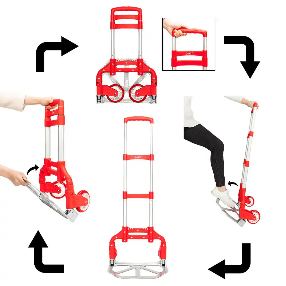 None 165 lbs. Capacity Aluminium Folding Dolly Push Hand Truck in Red