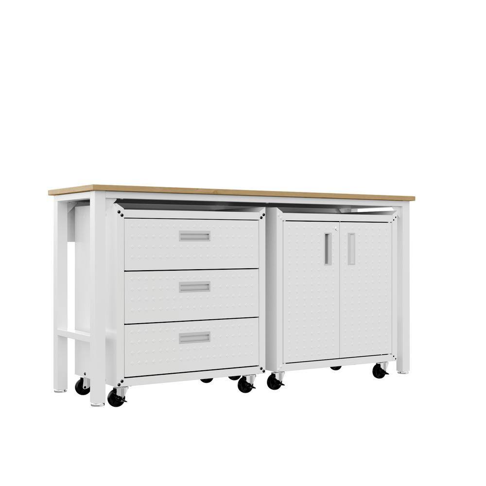 Manhattan Comfort Fortress 72.4 in. W x 37.6 in. H x 20.5 in. D Mobile Space-Saving Garage Storage System Set in White (3-Piece)