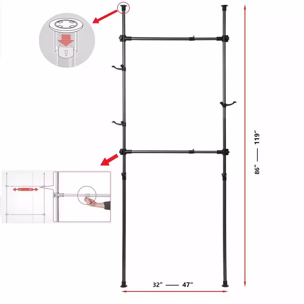 Tidoin Black Steel Clothes Rack 47 in. W x 119 in. H