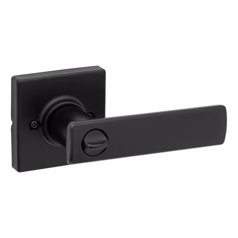 Kwikset Breton Square Matte Black Bed/Bath Door Handle Featuring Microban with Lock