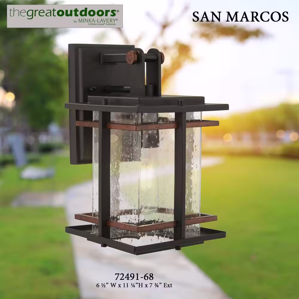 The Great Outdoors San Marcos 1-Light Sand Coal and Antique Copper Outdoor 11.25 in. Wall Lantern