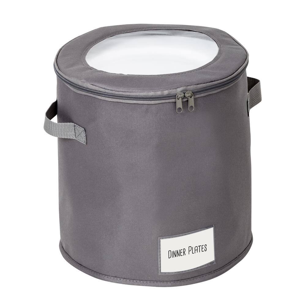 Honey-Can-Do Gray Polyester Round Dinnerware Storage Box