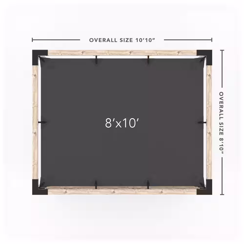 TOJA GRID 8 ft. L x 10 ft. W Pergola Kit with 4 in. x 4 in. KNECT Post Wall and Denim Shade Sail, 4x4 Wood Posts