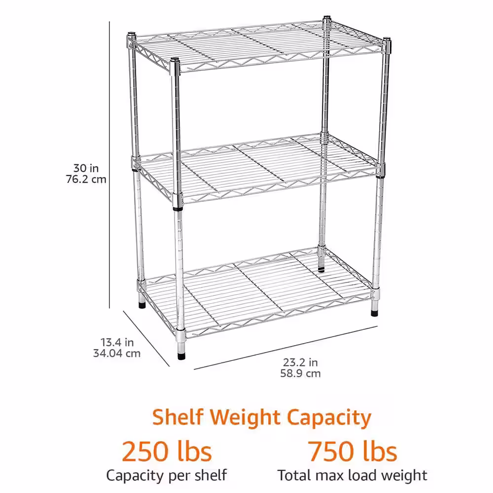 None Chrome 3-Tier Adjustable Metal Garage Storage Shelving Unit (23.3 in. W x 30 in. H x 13.4 in. D)