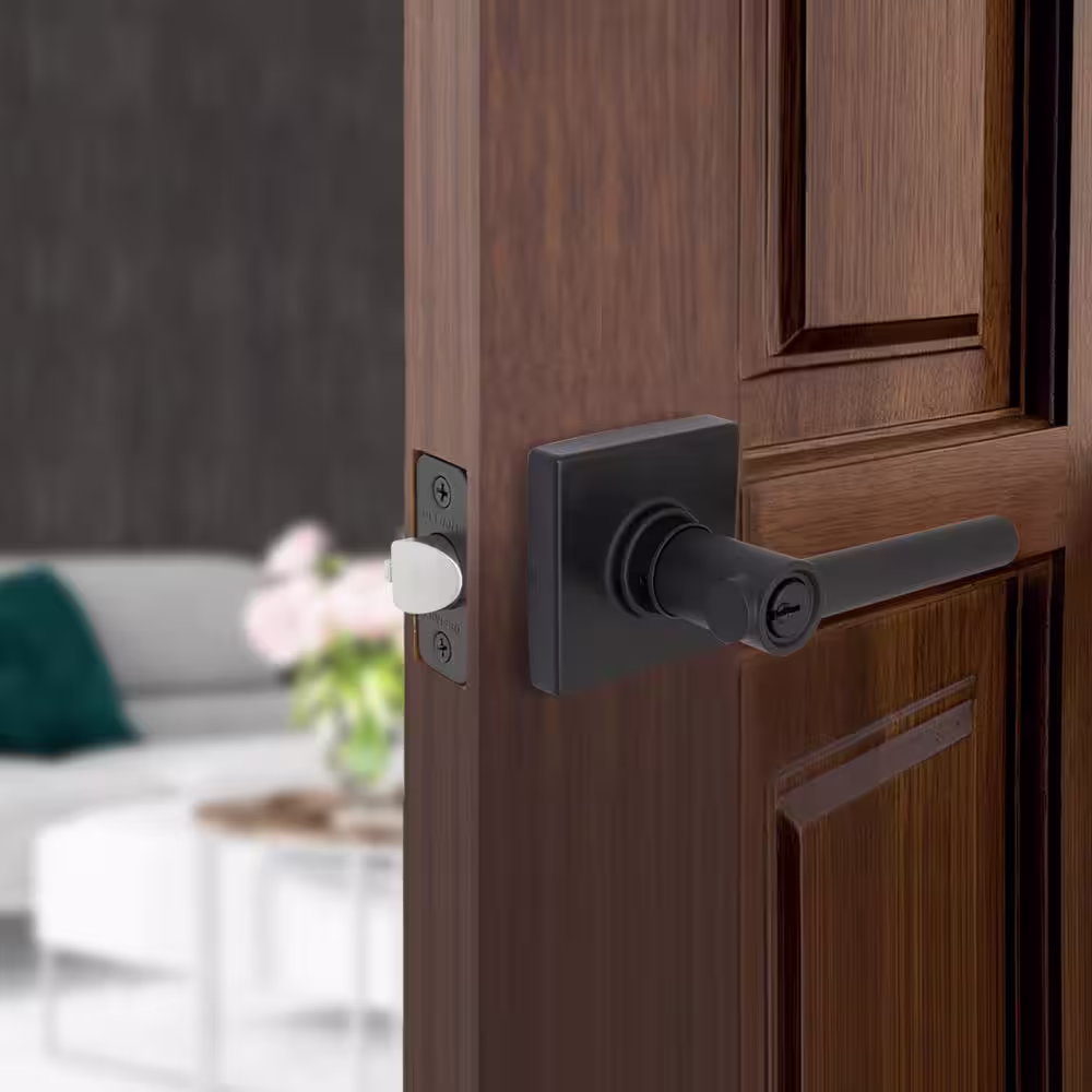 Defiant Highland Matte Black Keyed Entry Door Handle with Square Rose