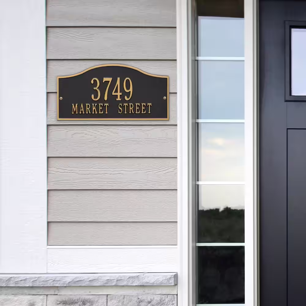 Whitehall Products Rolling Hills Rectangular Black/Gold Standard Wall 2-Line Address Plaque