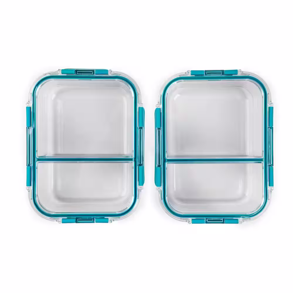 Manna TruDivide 46 oz. Glass Food Storage Container with Lid (2-Pack)