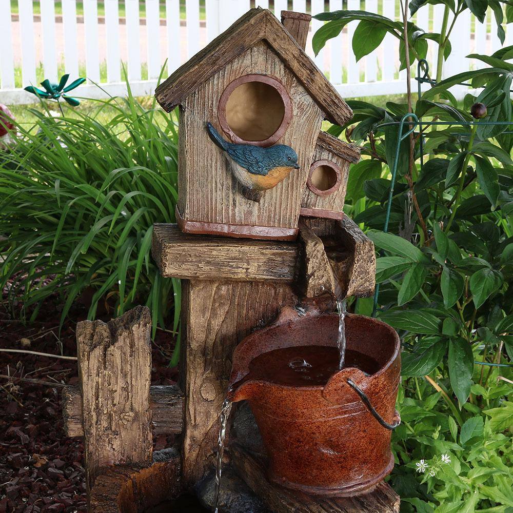 Sunnydaze Decor 26 in. Bluebird House and Buckets Outdoor Water Fountain
