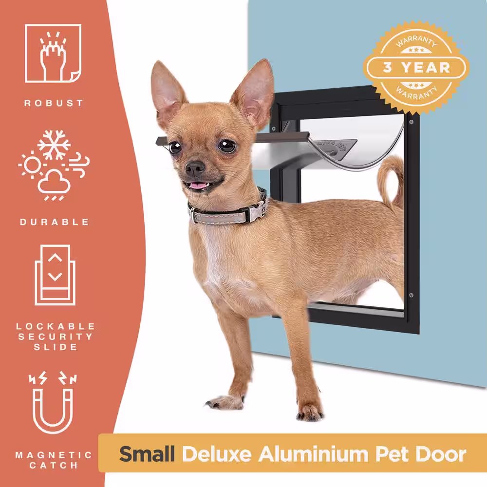 Hakuna Pets 9.3 in x 7.2 in Deluxe Aluminum Small Pet Door Adjustable Tunnel in Black