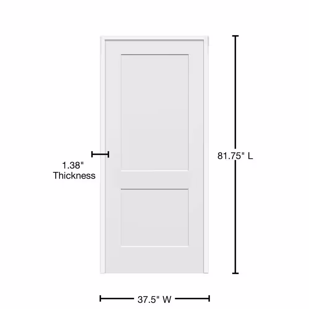 MMI Door 36 in. x 80 in. 2-Panel Flat Square Sticking Primed Composite Left Hand Solid Core MDF Single Prehung Interior Door