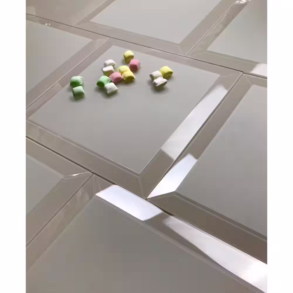 ABOLOS Frosted Elegance Beveled Square 8 in. x 8 in. Matte Cream Glass Backsplash Wall Tile (0.444 Sq. Ft./Piece)