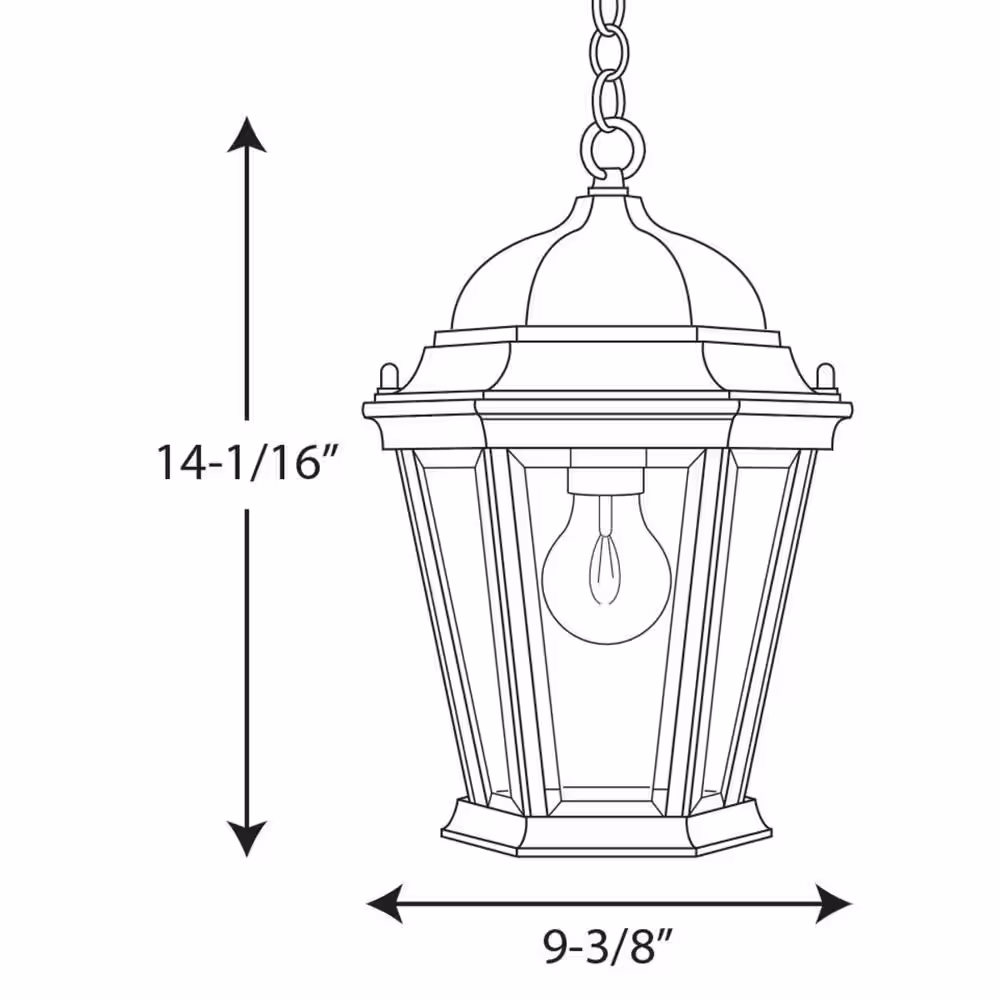 Progress Lighting Welbourne Collection 1-Light Textured Black Clear Beveled Glass Traditional Outdoor Hanging Lantern Light