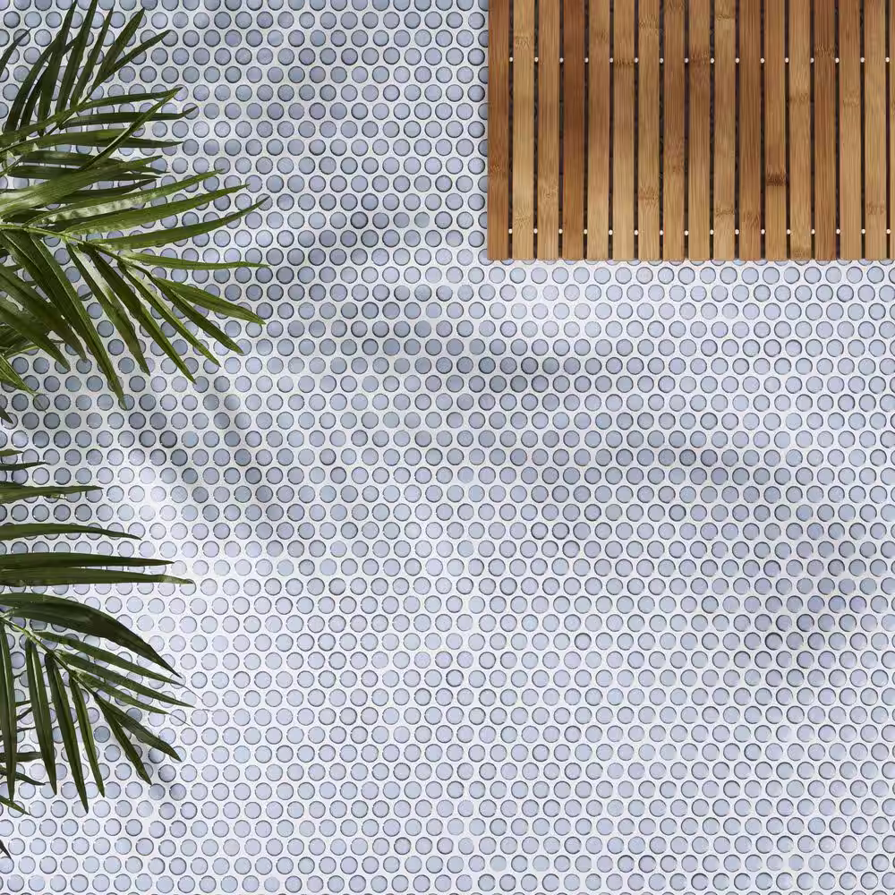 Ivy Hill Tile Bliss Edged Penny Azure 11.49 in. x 12.32 in. Polished Ceramic Floor and Wall Mosaic Tile (0.98 Sq. Ft./Each)