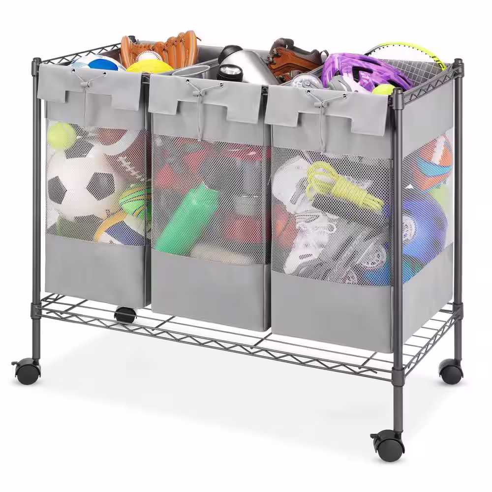 Whitmor Gunmetal 3-Bag Laundry Sorter with Wheels