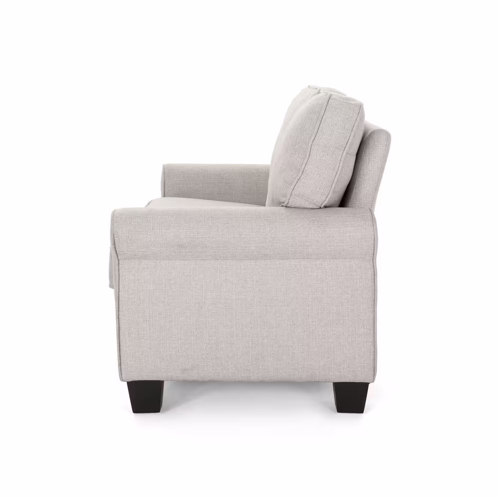 Noble House 75.5 in. Beige/Dark Brown Polyester 3-Seater Lawson Sofa with Round Arms