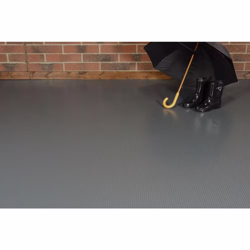 G-Floor Rib 7.5 ft x 17 ft Slate Grey Vinyl Garage Flooring Cover and Protector