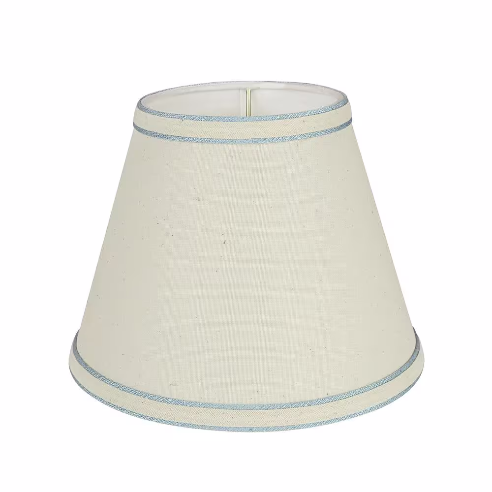 Aspen Creative Corporation 9 in. x 7 in. Off White with Light Blue Trim Hardback Empire Lamp Shade