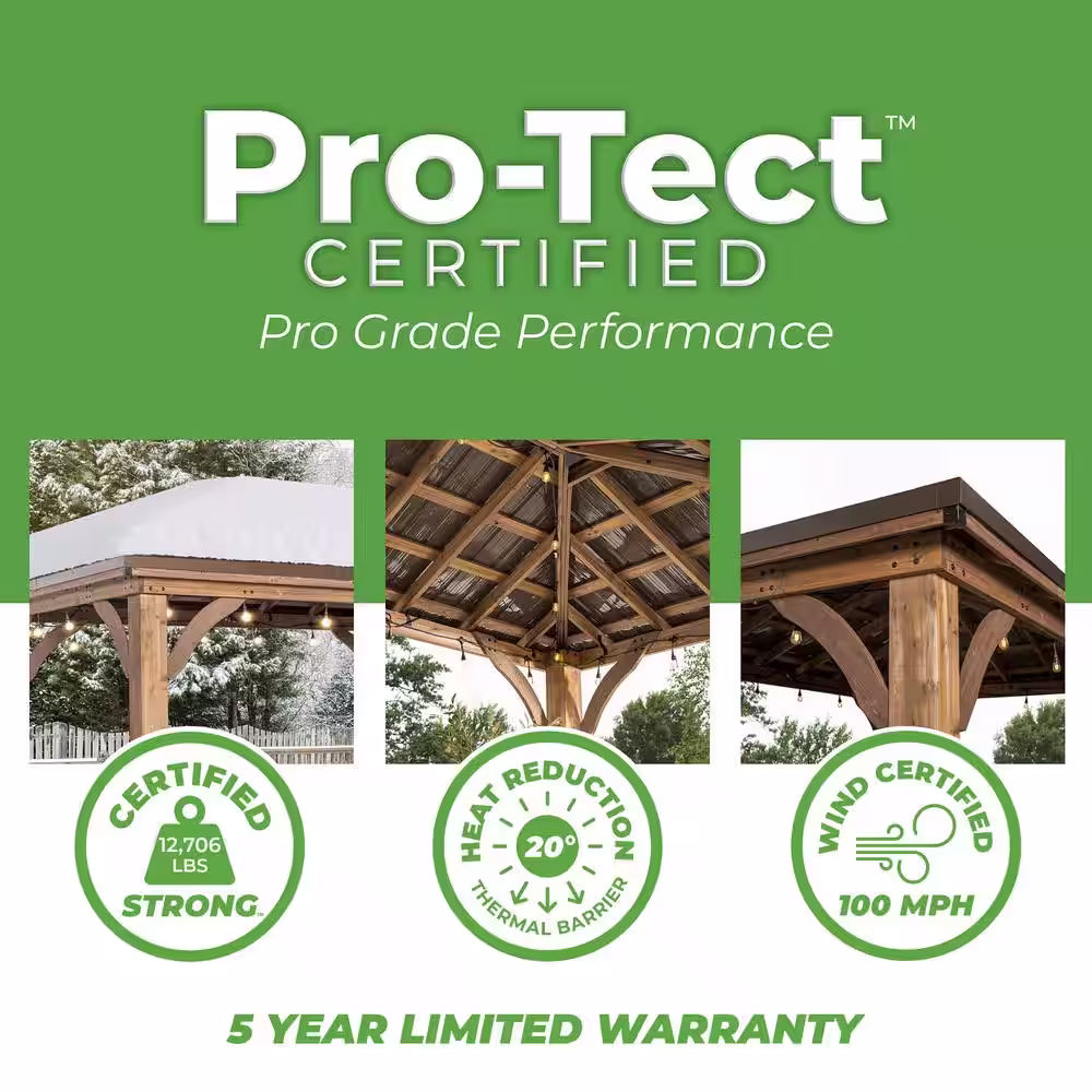 Backyard Discovery Barrington 20 ft. x 12 ft. All Cedar Wooden Carport Pavilion Gazebo with Hard Top Steel Hip Roof