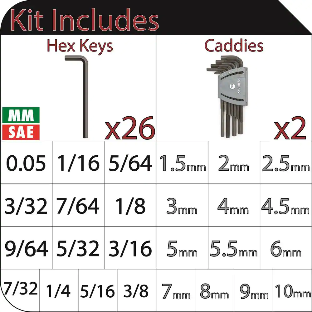Husky SAE/Metric Long Arm Hex Key Set (26-Piece)