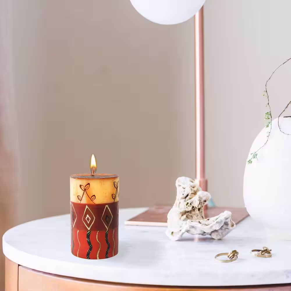 Global Craft Unscented Hand-Painted Gold Pillar Candle in Gift Box, 4-inch (Bongazi Design)