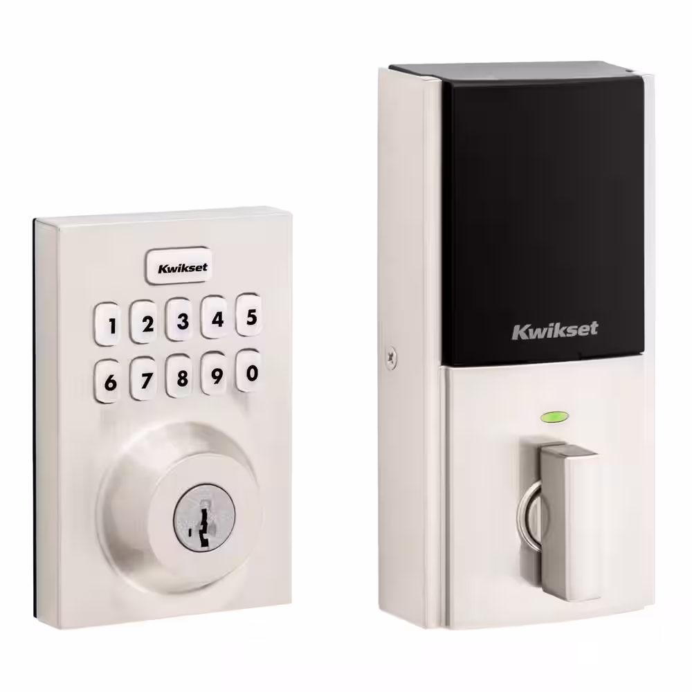 Kwikset Home Connect 620 Keypad 869 Contemporary Satin Nickel Connected Smart Lock Deadbolt with Z-Wave-700 Feat SmartKey