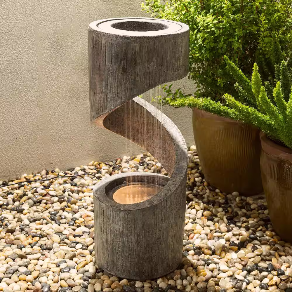 Glitzhome 31.25 in. H Polyresin Curving Shaped Outdoor Fountain With Pump and LED Light