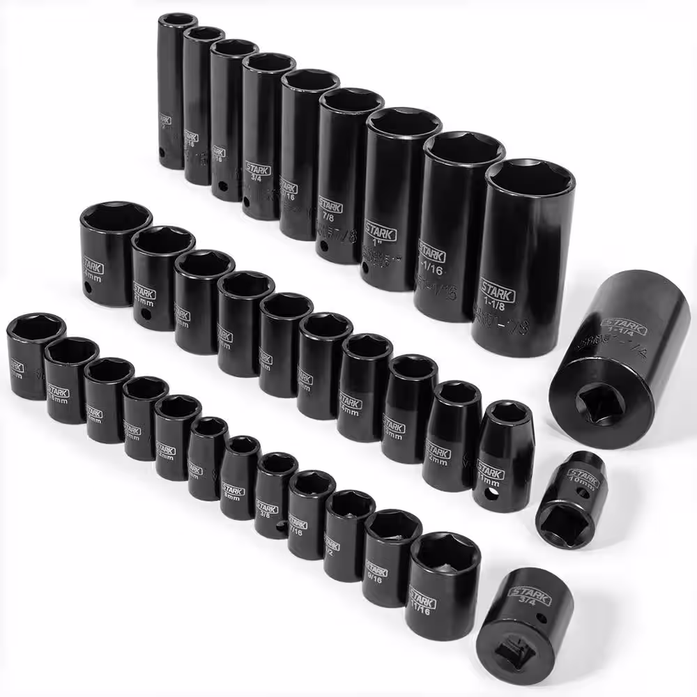 Stark 3/8 in. and 1/2 in. Drive Combination Shallow and Deep SAE and Metric Impact Socket Set with Carrying Case (38-Piece)
