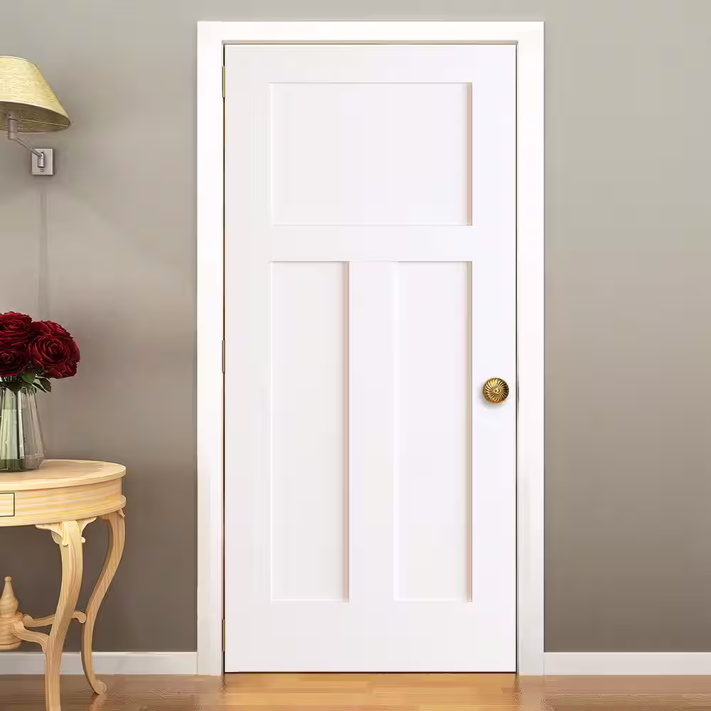 Kimberly Bay 24 in. x 80 in. White 1+2 Panel Shaker Solid Core Pine Interior Door Slab