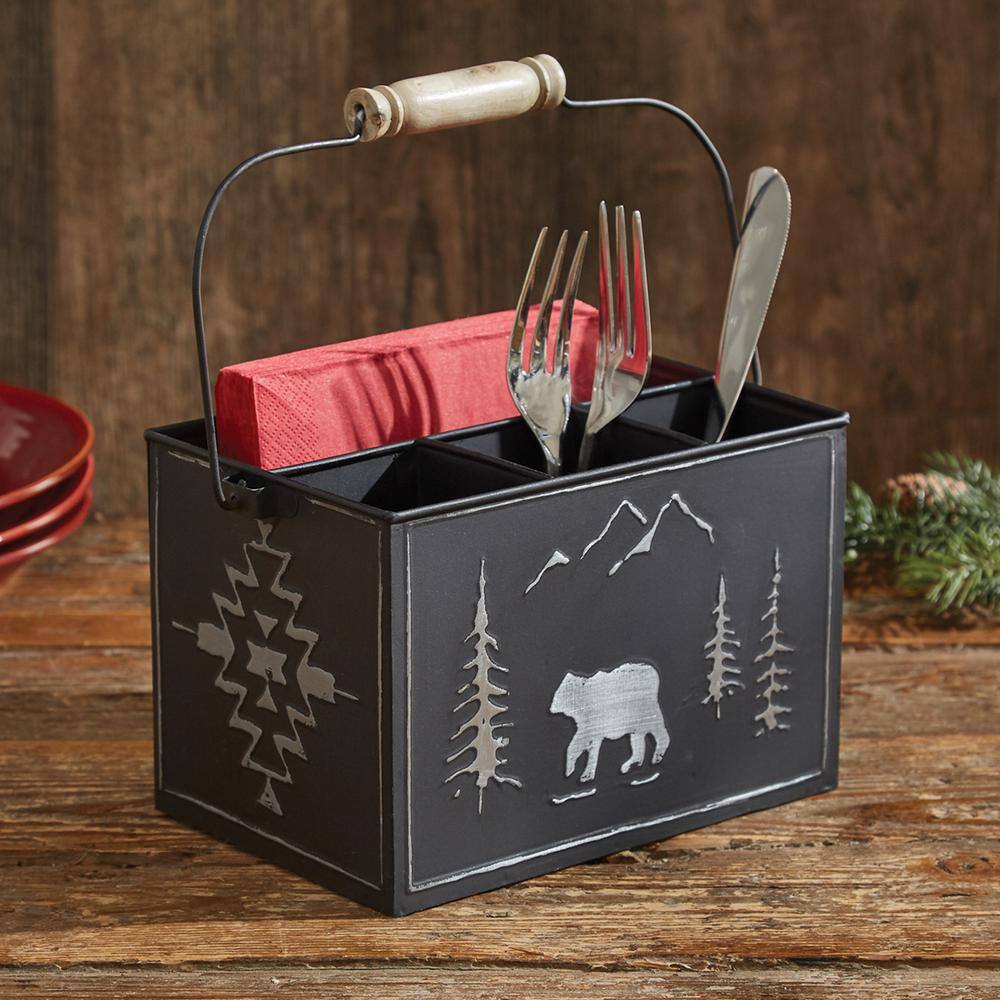 Park Designs 10 in. H x 8 in. W x 5.5 in. D Black Bear Rustic Metal Utensil Caddy