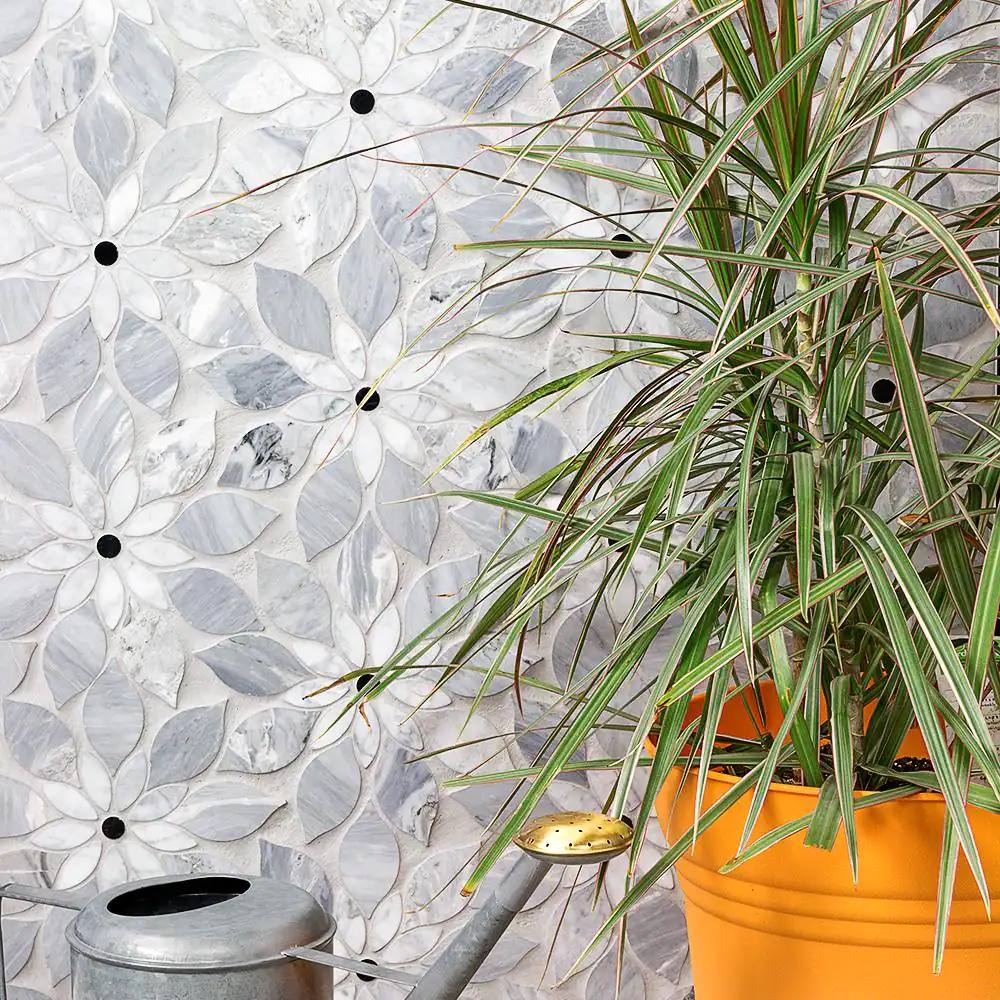 Ivy Hill Tile Thistle Blue 12.4 in. x 14.13 in. Polished Marble Mosaic Tile (1.21 sq. ft./Sheet)