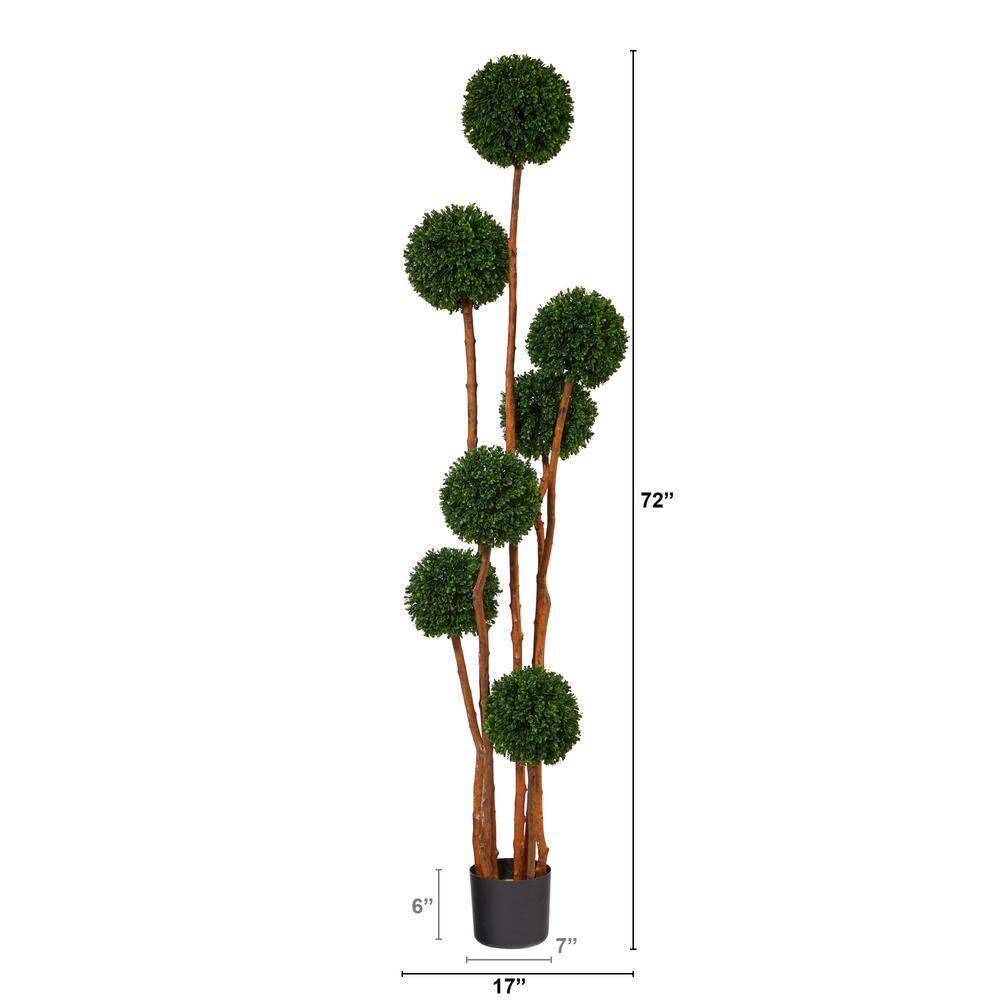 Nearly Natural 6ft. Boxwood Ball Topiary Artificial Tree with Natural Trunk UV Resistant (Indoor/Outdoor)