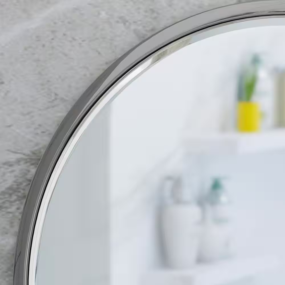 Noble House 0.75 in. H x 31.5 in. W Modern Small Round Silver Modern Mirror