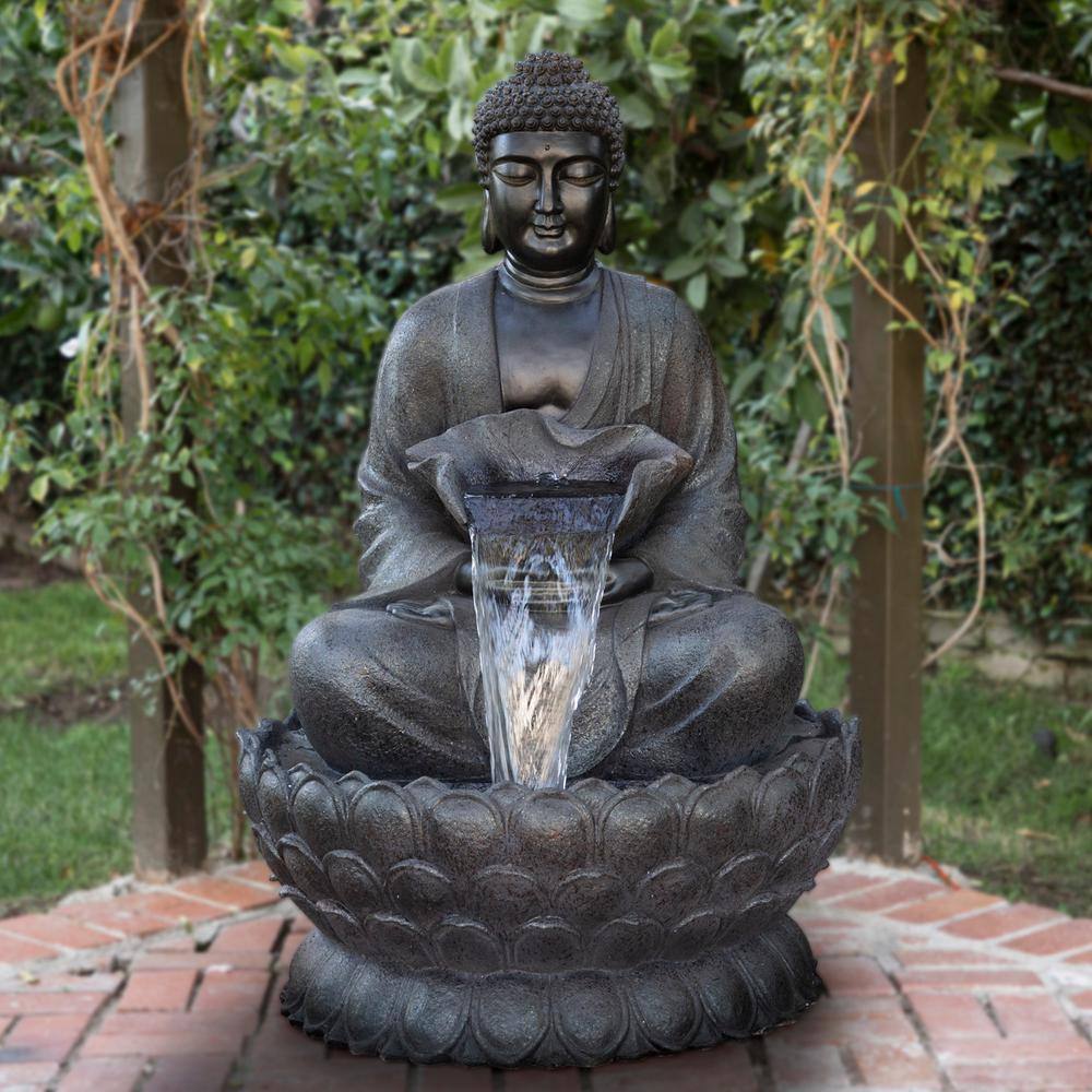 Alpine Corporation 53 in. Tall Outdoor Buddha Zen Water Fountain with LED Lights
