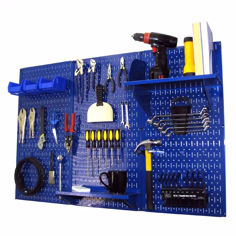 Wall Control 32 in. x 48 in. Metal Pegboard Standard Tool Storage Kit with Blue Pegboard and Blue Peg Accessories