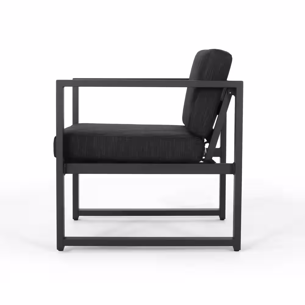 Noble House Navan Dark Gray 4-Piece Aluminum Patio Conversation Set with Dark gray Cushions