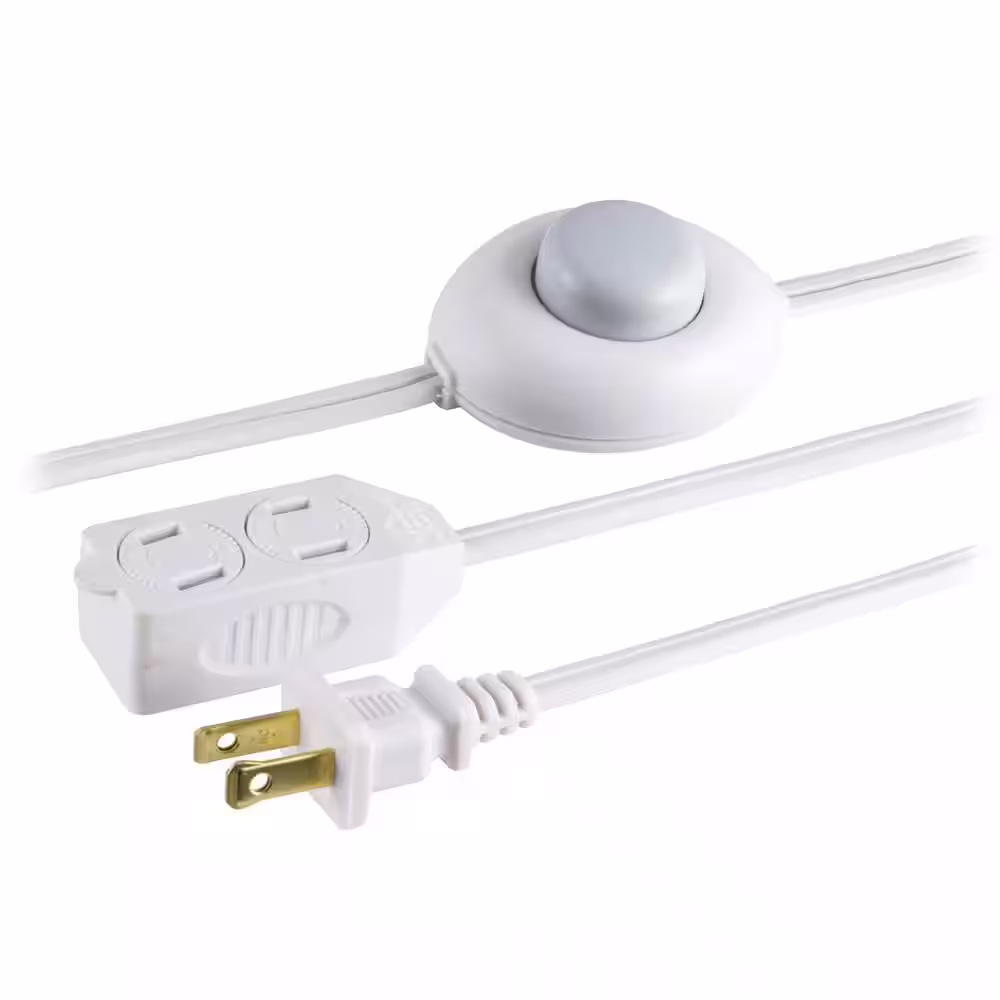 GE 12 ft. 16/3 3-Outlet Polarized Extension Cord with Power Switch, White