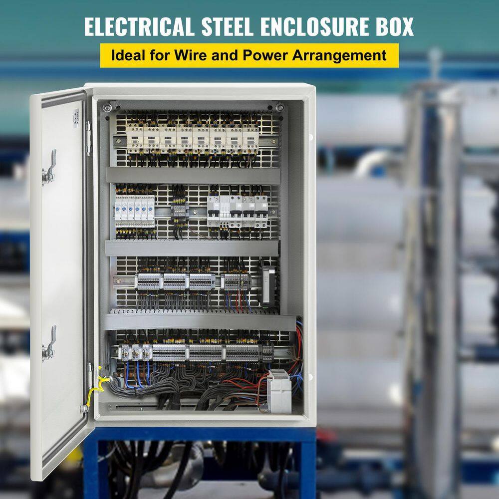 VEVOR Electrical Enclosure 24 in. x 16 in. x 12 in. Wall-Mounted Carbon Steel Hinged Junction Box with Mounting Plate