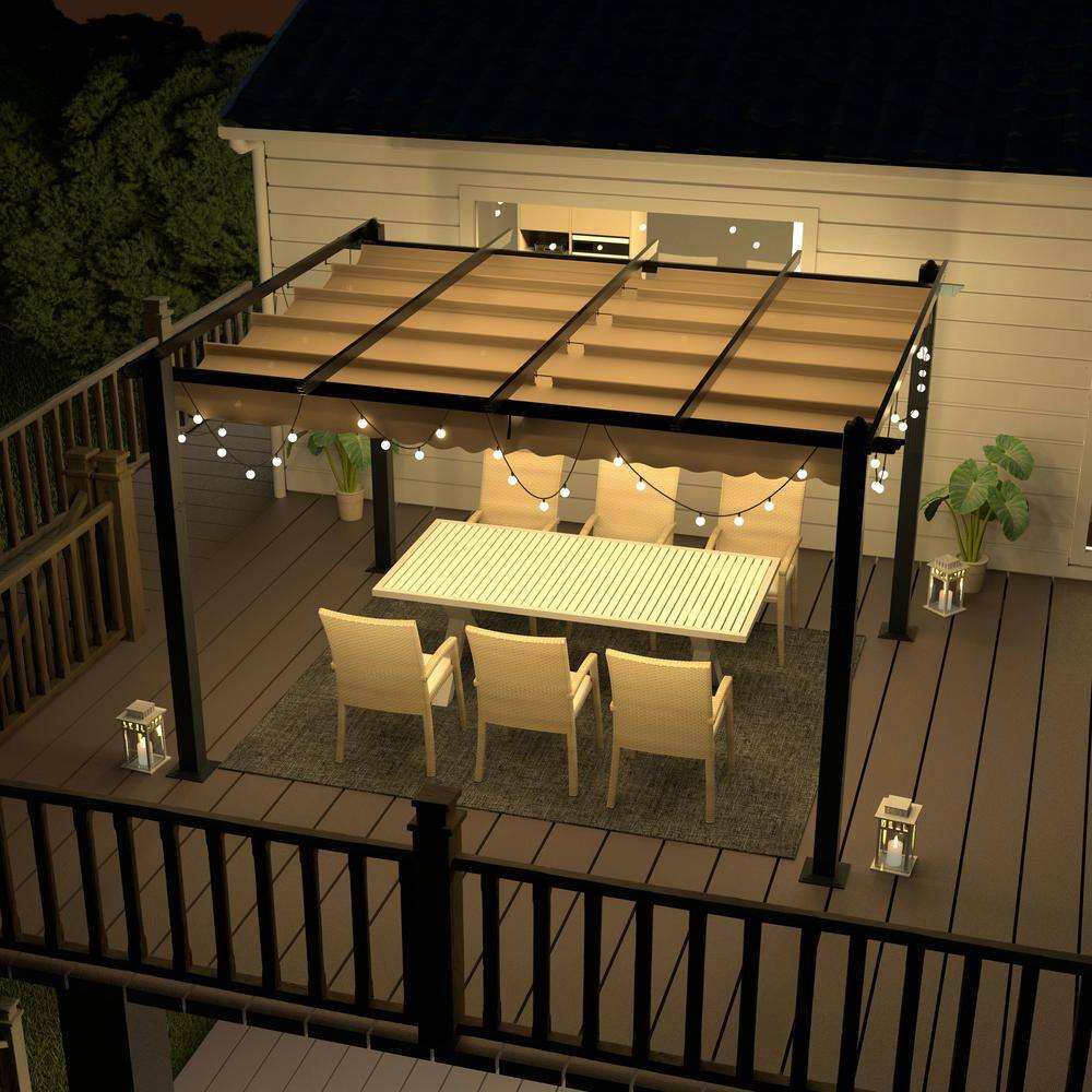 None 10 ft. x 10 ft. Aluminum Outdoor Patio Pergola with Retractable Sun Shade Canopy Cover, Beige