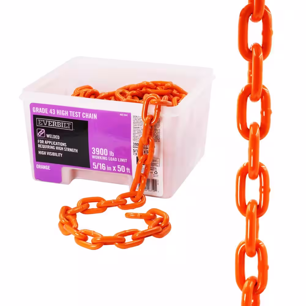 Everbilt 5/16 in. x 1 ft. Grade 43 Plated Steel High Test Chain, Orange